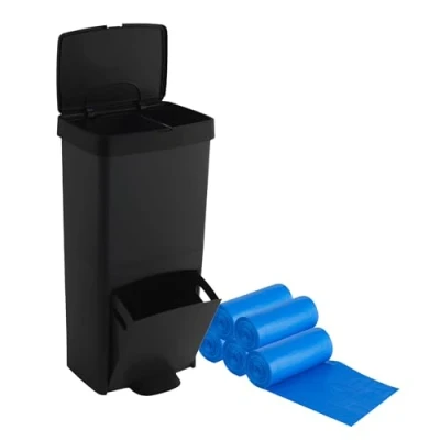 Imagen de SP Berner Pack Cubo de basura o reciclaje 70L, VERTICAL, 2 Compartimentos, Papelera residuos, 76 cm, fácil gestión, INCLUYE 5 rollos (75 bolsas) adaptadas 30L