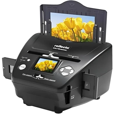 Imagen de Reflecta 3 in 1 Escáner para 35mm Film, Escaner Negativos y Fotos, Sensor de Imagen CMOS 8MP, Resolución 2300 dpi, Pantalla LCD 2.4 Pulgadas, Corrección Exposición Automática/Manual