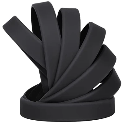 Imagen de LVNRIDS 50 Pulseras de silicona para niños y adolescentes, 7 inch Longitud elásticas goma deportes Regalos a granel Suministros profesores Decoraciones fiestas Negro