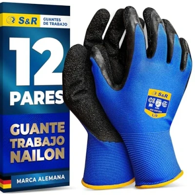 Imagen de S&amp;R Guantes de Trabajo Nylon y Latex 12 pares Talla L / 9