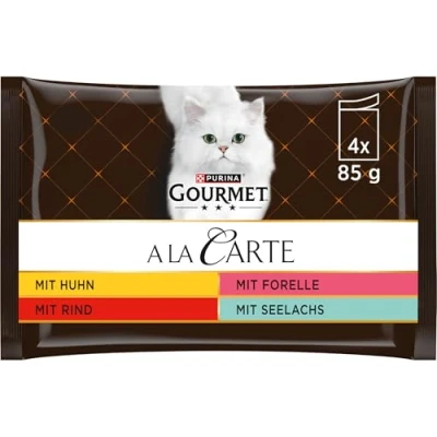 Imagen de Purina Gourmet A la Carte Comida húmeda para gatos, surtido variado, 12 unidades (4 bolsas de 85 g)