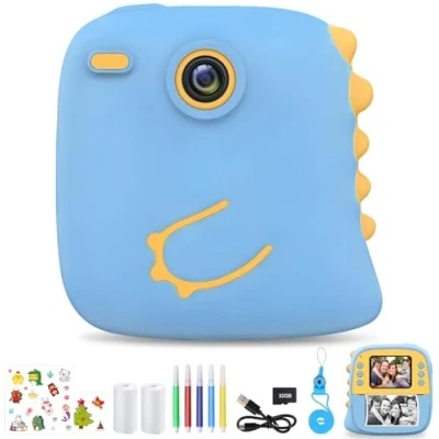 Imagen de LAIHKUN Camara Fotos Infantil Instantanea, Cámara Instantánea Niños 1080P conTarjeta de 32 GB, Papel Impresora*2 y Pegatinas, Regali di Natale per Bambini e Bambine dai 3 ai 12 Anni (Azul)