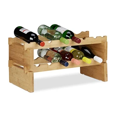 Imagen de Relaxdays Botellero Vino Apilable hasta 36 Botellas, Bambú, Marrón, 2 Niveles
