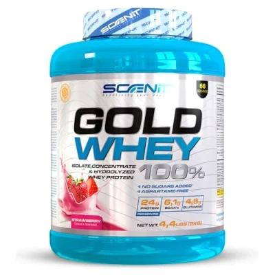 Imagen de Gold whey 100% protein, proteinas para el desarrollo muscular masa con aminoácidos protein + isolate hidrolizado 2 kg (Fresa)