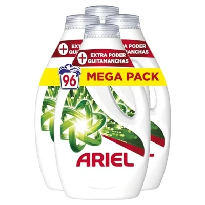 Imagen de Ariel Detergente Lavadora Liquido, 96 Lavados (4x24), Jabon Quitamanchas, Mas Poder Extra Limpieza Profunda