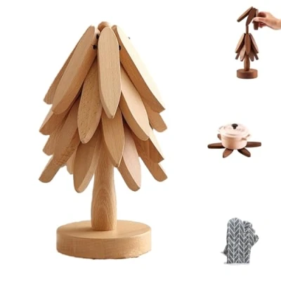 Imagen de Wooden Tree Design Coasters,Treevet Coaster Set,Wooden Coasters,Hemmanord Pot Coaster,Tree Art for Wood Coasters Set,Creative Foldable Placemats Decoration (Wood Color 4pcs)