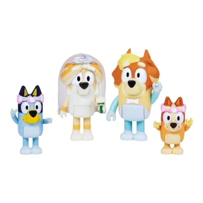 Imagen de Bluey Figura de 4 figuras boda para el día la boda, recrean del tío Rad y Frisky niña las flores bingo
