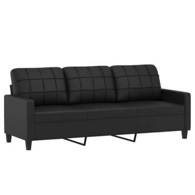 Imagen de vidaXL Sofá de 3 Plazas, Asiento con Respaldo Reposabrazos, Tapizado Descanso, Sillón para Salón Hogar, Cuero Sintético Negro
