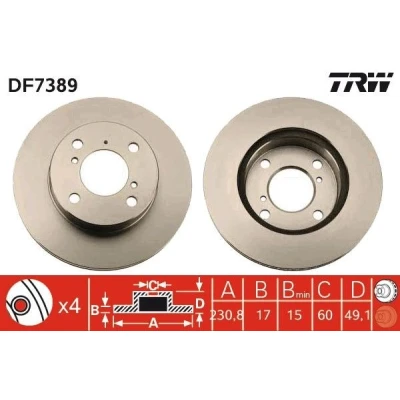 Imagen de TRW DF7389 Disco de freno 231 17 4 100 ventilado barnizado SUZUKI: Wagon R+ I Hatchback