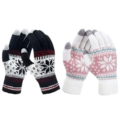 Imagen de XNIVUIS 2 Pares de Guantes Invierno, invierno Punto para Mujer, cálidos táctiles Moda y elegante, el Hogar Exterior, Talla única (Noir, Blanc)