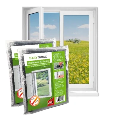 Imagen de EASYmaxx Mosquitera para ventana, montaje sin agujeros, protección contra insectos cortable, hasta 150 x 180 cm, mosquitos, cinta autoadhesiva [2 unidades]