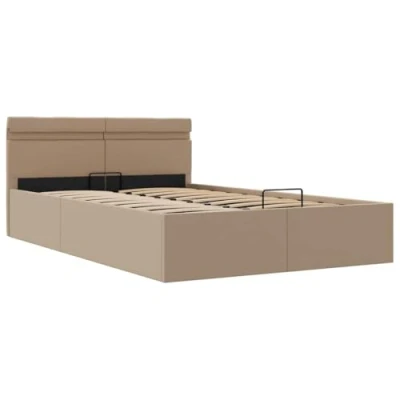 Imagen de vidaXL Cama Canapé Hidráulica con LED Cuero Sintético Casa Decoración Interior Resistente Robusta Duradera Práctica Cómoda Útil Capuchino 140x200cm