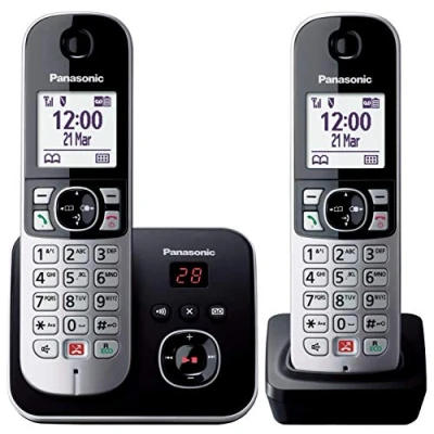 Imagen de Panasonic KX TG6862JTB Teléfono inalámbrico digital con contestador telefónico digital, unidad base y 2 receptores, ID de llamada, bloqueo llamadas, llamadas automáticas, pantalla LCD,