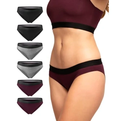 Imagen de DANISH ENDURANCE Braguita de Algodón Orgánico, Ropa Interior Mujer Suave, (x2 Negro, x2 Gris Oscuro, Granate), S