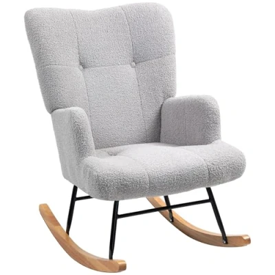 Imagen de HOMCOM Mecedora de Borreguito para Lactancia con Respaldo Capitoné y Base Madera Caucho Carga 120 kg Silla Salón Dormitorio Gris Claro