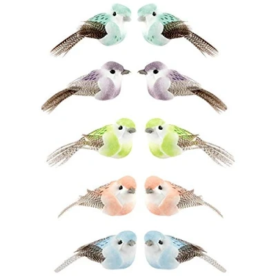 Imagen de Ideen mit Herz Pájaros de plumas decorativas, 5 cm x 2,4 2,3 cm, colores, 10 unidades