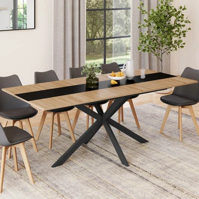 Imagen de ALIX mesa de comedor rectangular extensible con almacenaje para 6 10 personas, madera y banda central negra 160 200 cm IDMarket