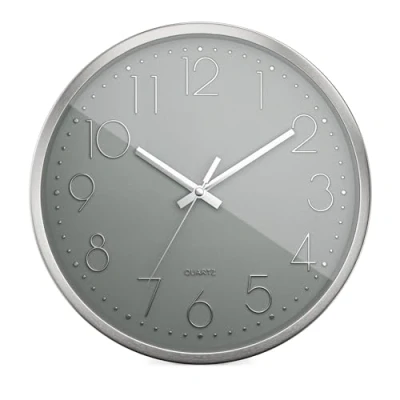 Imagen de Mebus Reloj de Pared Cuarzo, Mecanismo Silencio sin Ruido Tic TAC, Marco Aluminio, Esfera árabe, números 3D, manecillas 30 cm, Plateado/Gris