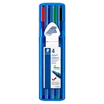 Imagen de STAEDTLER Noris Triplus Ball. bolígrafos con punta de bola gruesa. Caja 4 colores variados, Negro (437 XBSB4 ST)
