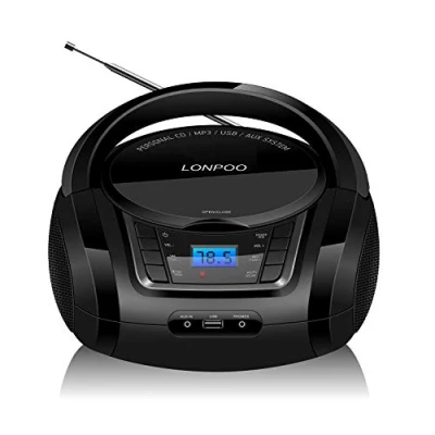 Imagen de Reproductor de CD Portátil, LONPOO Bluetooth Lectores Portátiles con Altavoz HiFi, Radio FM, Entrada USB, AUX y Conector para Auriculares