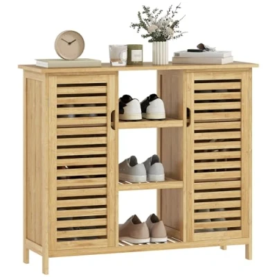 Imagen de Mueble zapatero bambú, mdf homcom, hogar muebles de recibidor