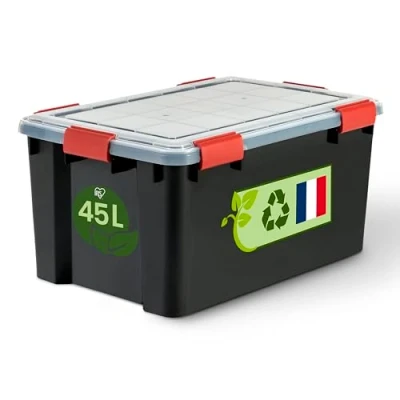 Imagen de Iris Ohyama Cajas herméticas de plástico con tapa, 45L, Rojo, Transparente, Cierre hermético, Robustos cierres a presión, Apilable, Protección contra el polvo, Sin BPA, WSB 45