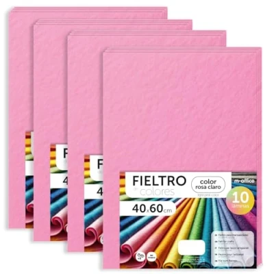 Imagen de m office Fieltro para Manualidades, de Colores, Suave y Flexible, Material Costura, Telas Patchwork, Ideal proyectos DIY, artesanía o decoración, 40x60cm (rosa claro, 40 uds)