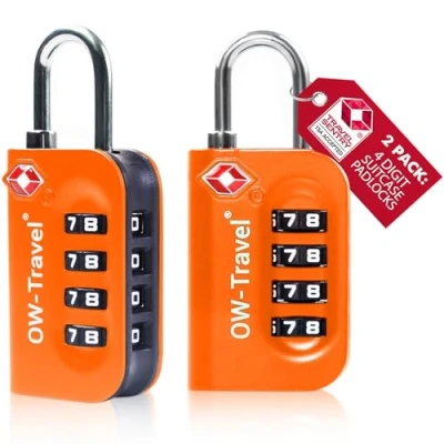 Imagen de OW Travel Candado maleta TSA Anti robo. numerico 4 Digitos. Combinacion Taquilla. Candados para mochilas y maletas. Taquilla Gimnasio. seguridad equipaje Naranja 2