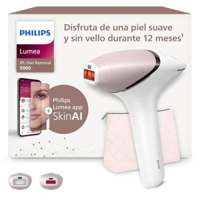 Imagen de Philips Lumea serie 9900, dispositivo de depilación IPL, alternaternativa a la láser, tecnología SenseIQ y SkinAI, 2 accesorios para cuerpo rostro, BRI950/02.