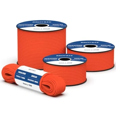 Imagen de Brotree 550 Paracord 4mm 30m Cuerda Paracaidas 100% Poliéster Tipo III 7 Hebras para Al Aire Libre, Exterior, Supervivencia Naranja Neón