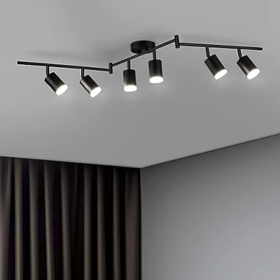 Imagen de Bojim Lámpara de Techo con 6 Focos, Negro Focos Orientables, GU10 Luz Barra Giratorios, Moderno Plafon LED Techo, para Cocina Dormitorio Salon, Sin Bombilla