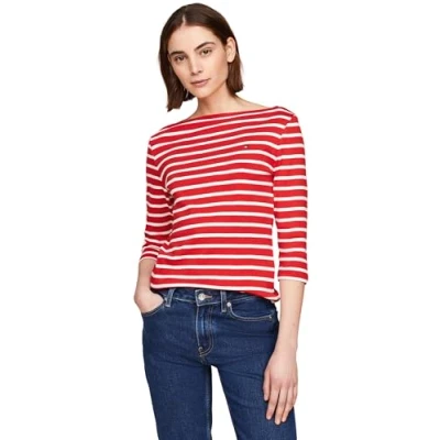 Imagen de Tommy Hilfiger NEW CODY Boatnk 3/4SLV Camiseta de manga larga, Mujer, Talla: XXS, Breton fierce red ecru