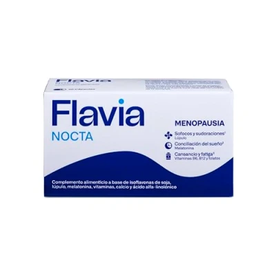 Imagen de FLAVIA Nocta 30 Comprimidos, Alivia los Síntomas de la Menopausia, con Isoflavonas Soja y Melatonina, Mejora el Sueño, Bienestar Huesos, Disminuye Cansancio Fatiga, Estudios Clínicos