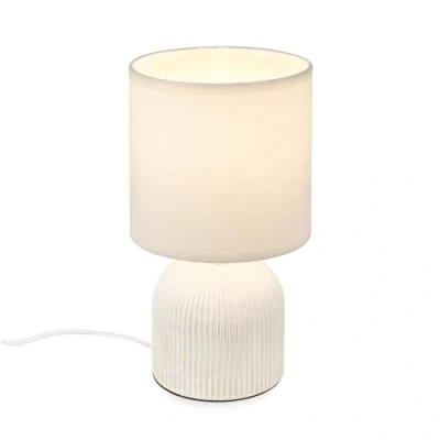 Imagen de BRILONER Lámpara de Mesa con Pantalla Tela, Interruptor por Cable, Base Cerámica,Lampara Escritorio, Lampara Lectura, Mesa, Lamparas Mesita Noche, 15x28 cm, Blanco