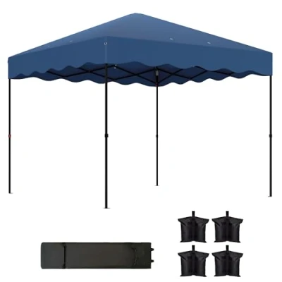 Imagen de Outsunny Carpa Plegable Pop up Gazebo 3x3 m Cenador con Protección UV 50+ Altura Ajustable Bolsa de Arena y Ruedas para Camping Fiestas Azul Oscuro