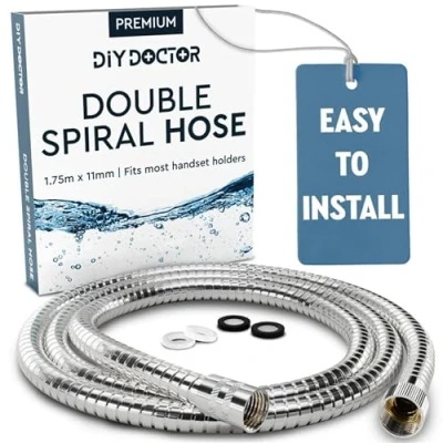 Imagen de DIY Doctor Manguera de Ducha Flexo Universal 1,75 m x 11 mm, acero inoxidable, con 4 arandelas, acabado cromado, cromo entre 1.75 11MM Cable Ducha2