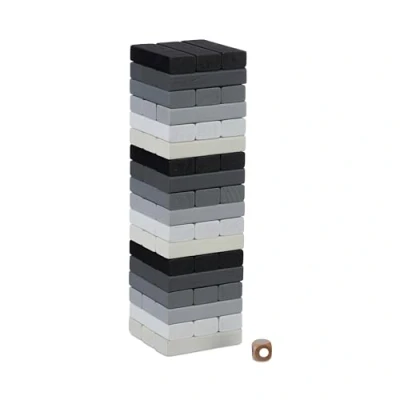Imagen de Relaxdays Juego Torre de Madera para Apilar, 54 Bloques, Negro, Blanco y Gris Incl. Dado, 26, 5 x 7,5cm, Multicolor
