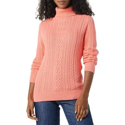 Imagen de Amazon Essentials Jersey de Cuello Vuelto y Punto Cable Tipo Pescador (Disponible en Tallas Grandes) Mujer, Rosa Coral, M