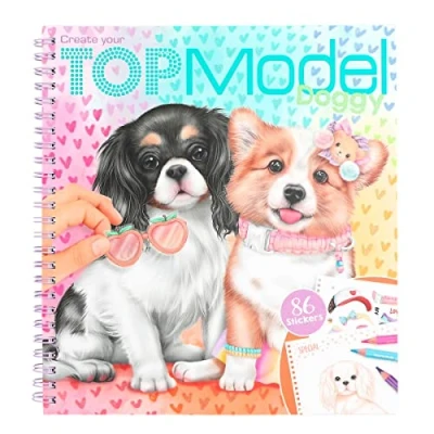 Imagen de Depesche 12164 TOPModel CREA 40 Motivos para Crear simpáticos Perritos, Libro de Colorear con Hoja Pegatinas, Multicolor