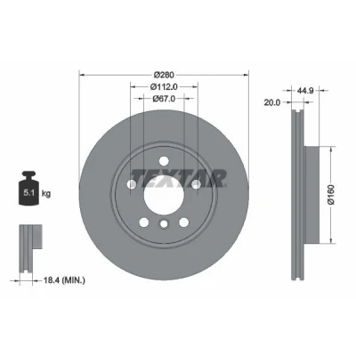 Imagen de TEXTAR 92305303 Disco de freno 280 20 05/06 112 ventilación interna revestido sin buje rueda BMW: