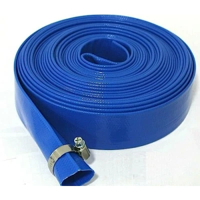 Imagen de EQUIP247UK Blue Layflat manguera de descarga agua para irrigación, 25 mm diámetro x 10 metros largo, con clip acero inoxidable gratis