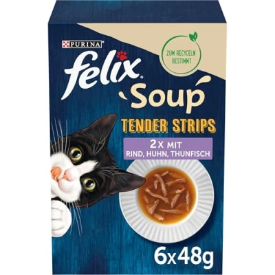 Imagen de FELIX Soup Tender Strips, Sopa para Gatos, Variedad Mixta, Paquete de 8 Unidades (8 x 6 48 g)