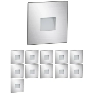 Imagen de ledscom.de 12 LED luz de escalera/luz pared empotrada FOW para interiores y exteriores, downlight, angular, acero inoxidable, 85 x 85mm, blanco cálido