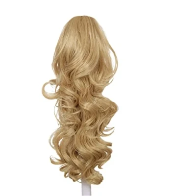 Imagen de Prettyland DH254 pelo largo Extensión de cabello, Peluca Cola Caballo ondulada con clips rubio ceniza brillante