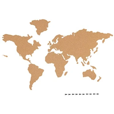 Imagen de Navaris Mapa de Corcho Pared Mapamundi Autoadhesivo para Fotos Banderas Carteles con 10x Chincheta marcar Lugares visitados 102 x 50.3 CM