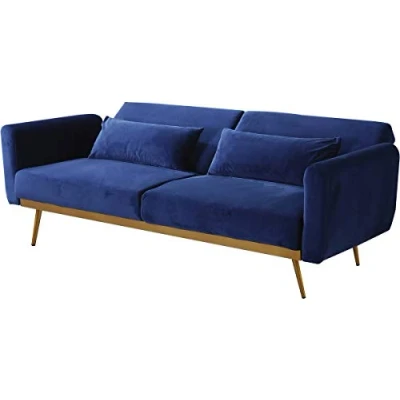 Imagen de Habitat et Jardin Sofá Cama/Clic clac Terciopelo Donia 3 plazas Azul Oscuro