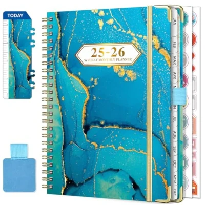 Imagen de NEYSA Agenda 2025 2026 Semanal Espiral de Julio Junio (12 meses) Escolar A5 con lazo para bolígrafo, regla marcador y pegatinas planificación (Azul)