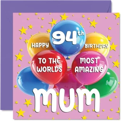 Imagen de Tarjeta de cumpleaños número 94 para mamá World&#039;s Most Amazing Mum feliz parte hija hijo, 145 mm x edad noventa y cuatro tarjetas felicitación