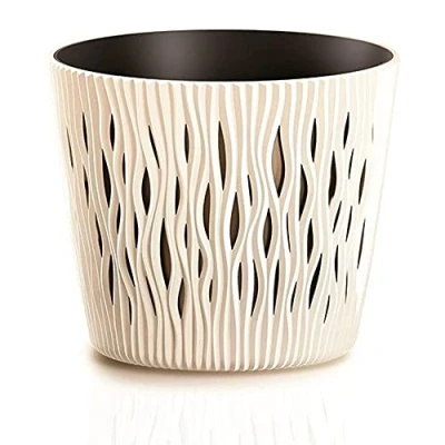 Imagen de Maceta redonda de plastico Sandy Round en color crema 15,8 (largo) x (ancho) 13,8 (alto) cm