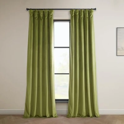 Imagen de HPD Half Price Drapes VPYC P Heritage Cortina de Terciopelo Felpa (1 Panel), Poliéster, Verde Retro, 50 in x 108